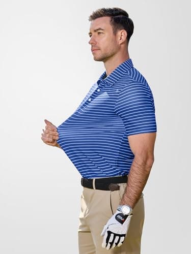 JEMLDL Golf Polo Shirts for Men Dry Fit Summer Short Sleeve Performance Moisture Wicking Casual Printed Collared Polo Shirt Blue Stripes 3XL - Thumbnail 5
