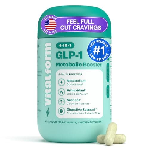 GLP-1 Metabolic Support Supplement – 4-in-1 Formula for Appetite Control, Cravings, Digestion, Energy & Weight Management – With GlucoVantage®, Berberine, Inulin & EGCG – Vegan Capsules - Image 1