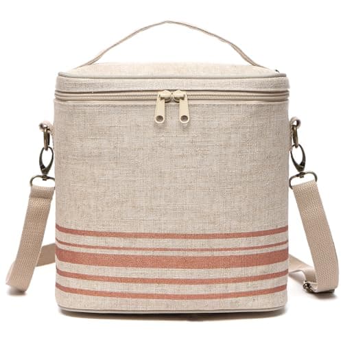 neatlife Lunch Tote Bag for Women, Thermal Bag with Double Zipper Close and adjustable shoulder strap, Insulated Cooler Bag for Work, Travel & Picnic (Golden Stripe) - Image 1