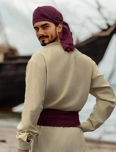 Verceco Mens Pirate Costume Outfit Renaissance Costume Men Medieval Outfit With Pirate Pants Shirts Sash Accessories (khaki, XXX-Large) - Thumbnail 3