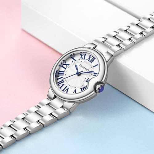KNISKRED Classic Watch for Women with Vintage Roman Numerals and Solid Stainless Steel Band Ladies Casual Watch (Silver) - Thumbnail 4