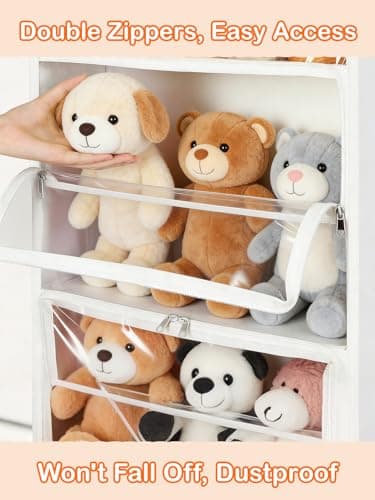 Over Door Organizer Stuffed Animal Storage, Zipper Closure Behind Door Hanging Toy/Plush Organizer , Clear Window Bathroom/Bedroom/Closet Holder Bag for Nursery Purse/Handbag, 1Pack, 5 Tier，Beige - Thumbnail 3