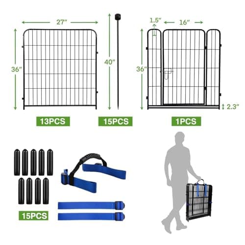 ADAVIN Garden Fencing 36 inch High, 14 Panels Total 31 Ft(L), Animal Barrier Fence, Wide gate Low Threshold, Yard Fence for Dogs, Black Metal Garden Fences and Borders, Outdoor Rabbit Fence - Thumbnail 4