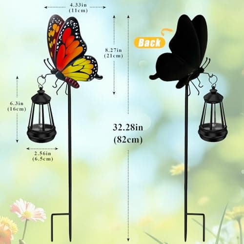 Solar Lights Outdoor Waterproof Butterfly Garden Decor,32.28in Garden Butterfly Stakes with Solar Lights,Birthday Gifts for Women Mom,Metal Decorative Lights for Yard Art Outside Patio Porch Lawn - Thumbnail 2