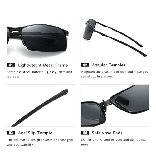 SUNGAIT Ultra Lightweight Polarized Sunglasses Men Rectangular Metal Frame with Spring Hinge SGT559-HH - Thumbnail 3