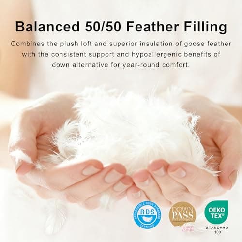ALPSWAN Luxury Goose Feather Down Fiber Comforter King Size, 300TC White Cotton Blended Duvet Insert, All Season Hotel Bedding Alternative Down Comforter with Corner Tabs (White, King) - Thumbnail 5