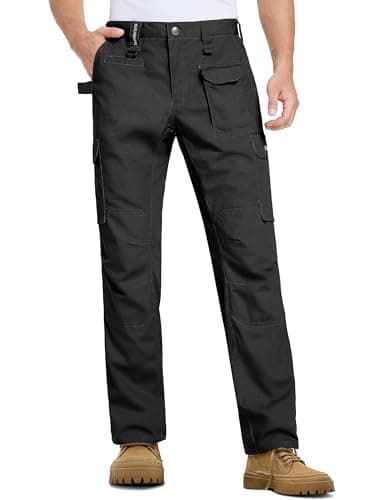 DURAWERK Men's Cargo Pants, Water Resistant Work Pants, Durable Ripstop Tactical Pants, EDC Hiking Pants, Multi Pockets Hunting Pants for Outdoor Climbing Traveling Camping Fishing (Black, 34WX30L) - Thumbnail 2