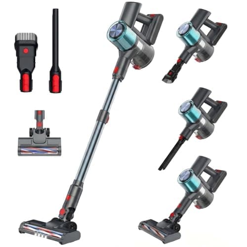 Cordless Vacuum Cleaner, Stick Vacuum for Pet Hair & Hardwood Floor, Self-Standing Rechargeable Vacuum with Smart LED Display, Lightweight Battery Powered Vacuum for Home, Dorm, & Dog Hair-Aqua