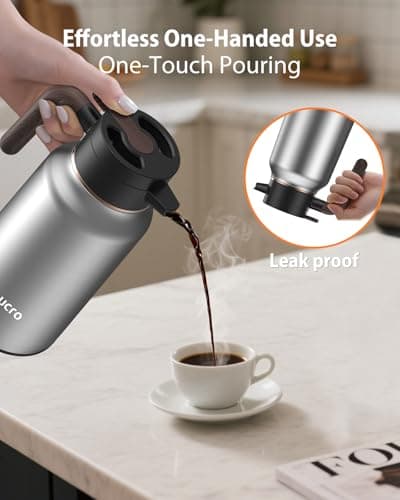 70 oz/2L Thermal Coffee Carafe - 18/8 Stainless Steel Carafes for Hot Liquids-Insulated Coffee Dispenser For Keeping Beverage Hot/Cold Coffee, Tea, Water, Drink Dispenser for Parties,Office,Home - Thumbnail 4