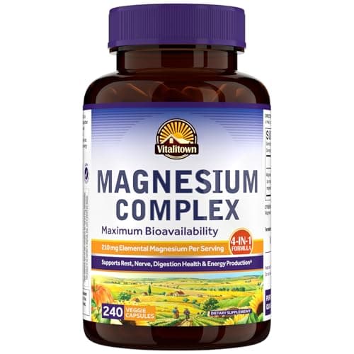 Vitalitown Magnesium Complex | Chelated Easily Absorbed Magnesium Glycinate Citrate Malate | Buffered | 210mg Elemental Mag | Sleep, Nerve, Digestion, Energy | Non-GMO 240 Veg Caps