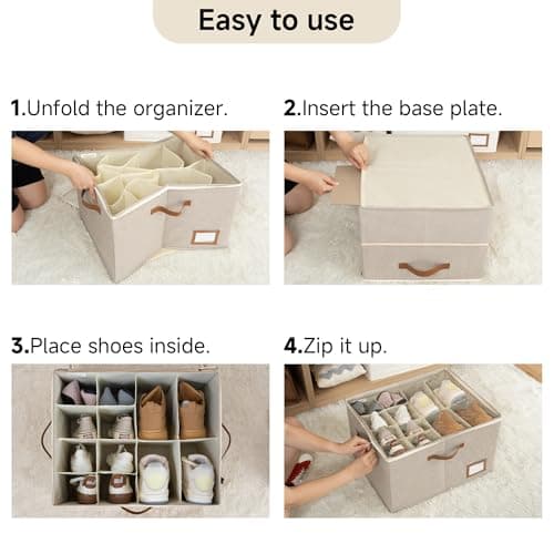 StorageWorks Shoe Organizer for Closet, 2 Pack Shoe Storage Boxes with Clear Lid, Stackable Shoe Storage Organizer for Sandals and Slippers, Fabric Shoe Bins for Closet, Holds 16–32 Pairs, Taupe - Thumbnail 4