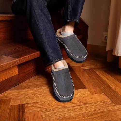 BOVTY Men's Moccasin House Slippers - Memory Foam Indoor Outdoor Shoes Warm Fuzzy comfy Slip-on - Thumbnail 3