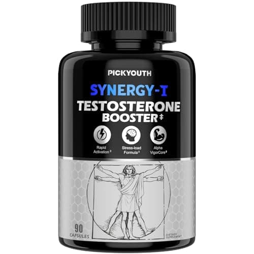 PickYouth Synergy-T Testosterone Booster Supplement for Men, Total Male Performance, Liposomal Absorption System, 100% Transparency with Ashwagandha, DIM, Turkesterone, Zinc & Tongkat Ali, 90 Count