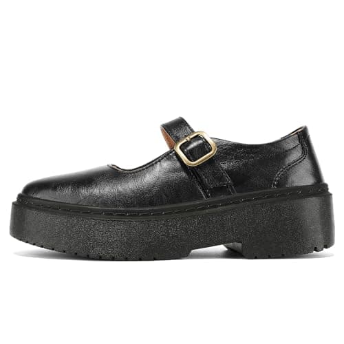 BEAUSEEN Women's Mary Jane Shoes with Platform Sole - Comfort Round Toe Strap Ballet Flats for Women - Chunky Heel Dress Flats Black,10 US - Thumbnail 3