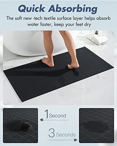 AMOAMI Bath-Mat, Ultra Thin Bath Runner Rug Mat, Rubber Backed Bath Mats for Bathroom Non Slip, Absorbent Bath Rug for Bathroom Floor, Shower, Sink 2'x 4'(24" x 47") Black - Thumbnail 4