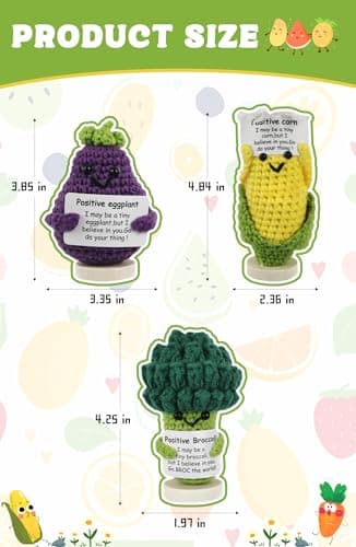 EzKnotify Funny Gifts, Positive Emotional Support Nuggets, Cute Crochet Animals for Women’s Birthday, Inspirational Gifts, Car Decor Stuff (Corn + Broccoli + Eggplant) - Thumbnail 4