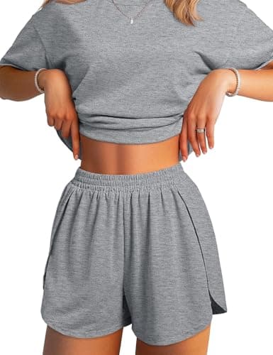 JUSTFASHIONNOW 2 Piece Short Sets for Women Split Short Bamboo Viscose Pajamas Set Summer Pjs Comfy Lounge Sets Soft Sleepwear(Gray,Large) - Image 1