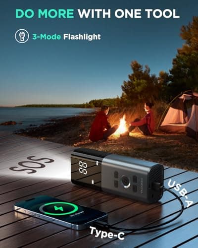 Tire Inflator Portable Air Compressor, 150PSI Air Pump For Car Tires with Accurate Tire Pressure Gauge, Cordless Air Compressor for Car, Motorcycle, Bike, Balls and More, Smart Autostop - Thumbnail 5