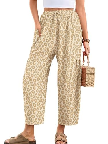 Heymoments Women's Wide Leg Lounge Pants Leopard Small Lightweight Drawstring High Waisted Paper Bag Flowy Dress Loose Vacation Comfy Summer Beach Palazzo Harem Casual Trousers with Pockets - Image 1