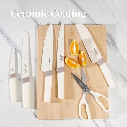 ZHANG XIAO QUAN Knife Set with White Block, High Carbon Stainless Steel Sharp Blades, Built-in Sharpener Kitchen Knife Block Set for Home Cooking - Thumbnail 4