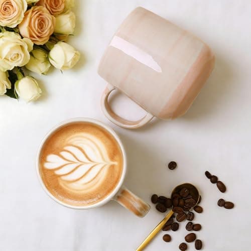 ALOFMO Coffee Mugs, Set of 4, Light Orange Ceramic Coffee Cups with Elegant Texture & Comfortable Handle, 12oz Stoneware Mugs - Dishwasher & Microwave Safe, Design for Home, Office, Cafe - Thumbnail 6