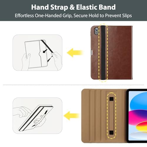 ProCase for iPad A16 11th Generation 11” 2025/iPad 10th Generation 10.9” 2022 with Pencil Holder, iPad 11/10 PU Leather Case Business Stand Cover Smart Folio with Hand Strap Front Pocket -Brown - Thumbnail 3