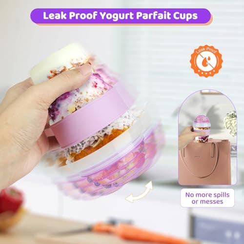 Torchero Yogurt Parfait Cups with Lids Reusable - 4 Pack 20 oz Overnight Oats Containers with Lids Folding Spoons Granola Topper, Cereal Salad Jars for Oatmeal Chia Pudding Meal Prep - Thumbnail 3