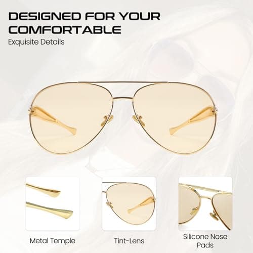 SODQW Gold Aviator Sunglasses for Women Men Trendy Designer Metal Sun Glasses with UV400 Metal Frame Ladies Shades - Thumbnail 4
