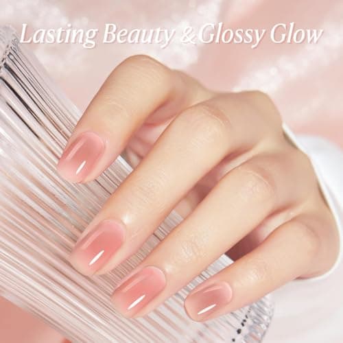 AZUREBEAUTY 6 Colors 15ml HEMA Free Jelly Gel Nail Polish Set, Same Color Bottles, Soak Off UV LED Gel Polish Kit Nail Art for DIY at Home Manicure Salon Gifts, Milky White Nude Pink Neutral Sheer - Thumbnail 4