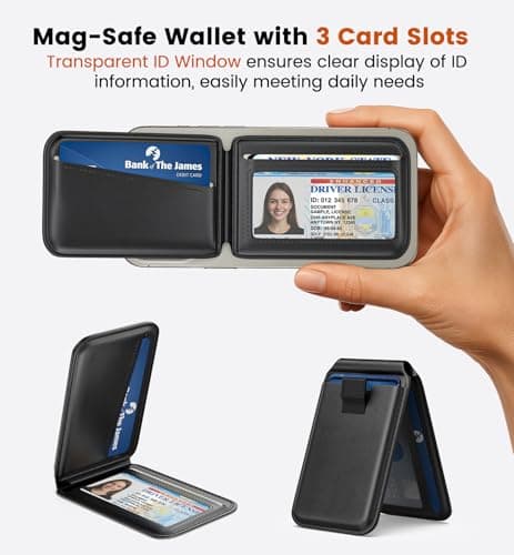 Fshyos Upgraded Mag-Safe Wallet with Drawstring Lightweight Vegan Leather Magnetic Card Holder Adjustable Phone Wallet Stand Magnetic for iPhone 12-17 Series Not for iPhone 13/12 Mini (Black) - Thumbnail 6