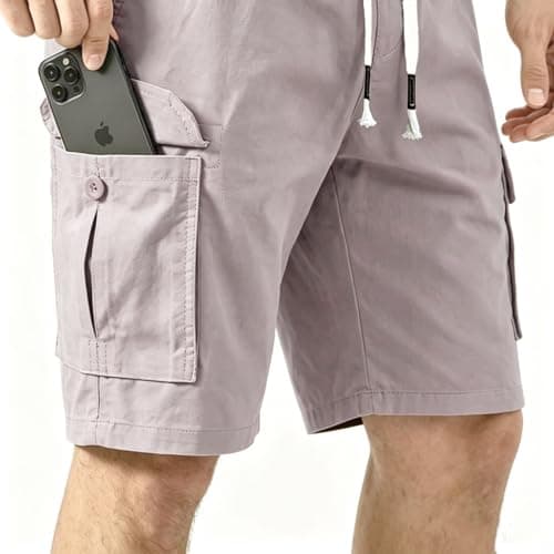 Msmsse Men's Hiking Cotton Cargo Shorts Summer Workout Casual Shorts with Multi Pockets LavenderBlush US 42 - Thumbnail 3