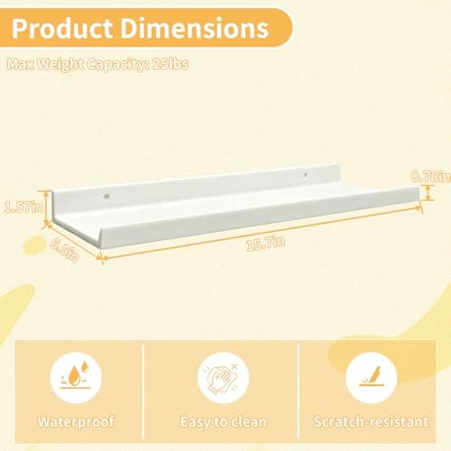 TTSZNB Floating Wall Shelf, 1-Pack White Decorative Storage Wall Ledge, Wall Mounted Picture Ledge Shelf for Bedroom, Living Room, Bathroom, Kitchen - Thumbnail 3