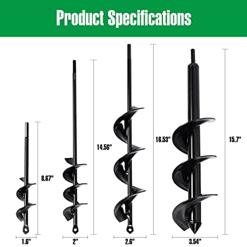 DEEGETEL Auger Drill Bit for Planting 4 Pack, Garden Ground Earth Spiral 3/8" Hex Drive Drill, Easy Bulb Post Hole Digger Flowers, Metal Bedding Digging Plant Rapid Planter Tool - Thumbnail 2
