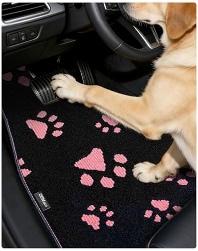 OEMATS Cute Embroidered Dog Paw Car Floor Mats for Pet Lovers, Universal Fit All Weather Car Mats with Anti-Slip Nibbs Backing, Carpet Floor Mats for Cars, Trucks & Sedans, Full Set of 4 (Pink Paw) - Image 1