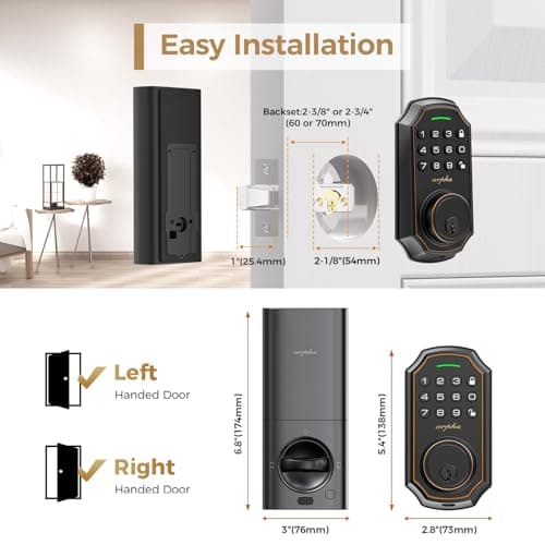 Arpha Keyless Entry Door Lock, WiFi Smart Keypad Front Door Deadbolt, Supports Amazon Alexa Voice Control, Google Assistant, Online App Control, Anti-Peeping Password, One-Time Code, Auto Lock - Thumbnail 6