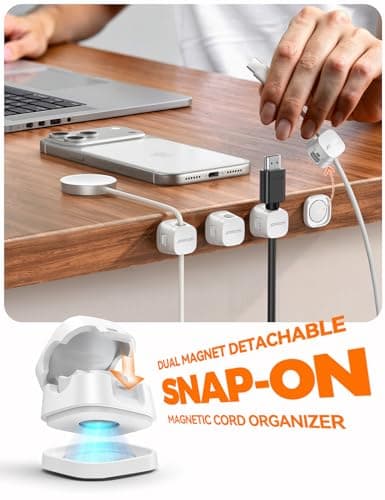 JOYROOM Detachable Magnetic Cord Organizer w/Secure Snap-Lock, 2-in-1 Adhesive& Magnetic Cable Clips, Auto-Fit Spring Management for φ1.5~8mm Cables, Under Desk Nightstand Home Office Car Wire Keeper - Thumbnail 2