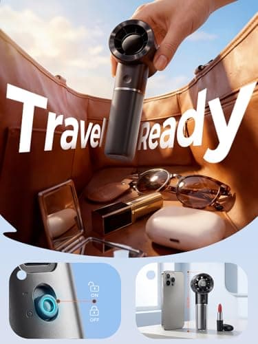 Cheerair Handheld Portable Fan, 6-Speed Powerful Mini Personal Fan, Rechargeable 5000mAh Battery with Up to 15 Hours Runtime, Pocket Turbo Fan with Smart LED Display, Ideal for Travel, Camping, Makeup - Thumbnail 5