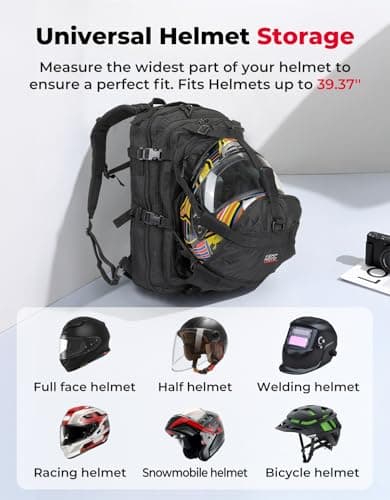 KEMIMOTO Motorcycle Helmet Backpack, 37L Large Capacity Helmet Bag with USB Charging Port, Riding Commuting Backpack for Men - Thumbnail 2