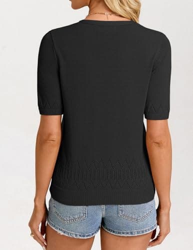 GRACE KARIN Short Sleeve Cardigans for Women Lightweight 2026 Summer Shirts Button Up Knit Sweater Tops Spring Clothes Black - Thumbnail 4