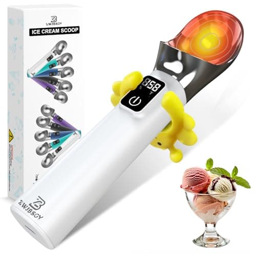 Electric Heated Ice Cream Scoop with ON/OFF and LED Display, 5000mAh Battery Rechargeable Heated Ice Cream Scoop Ideal for Scooping Hard Ice Cream and Frozen Desserts,Gift for Ice Cream Lovers (White) - Image 1