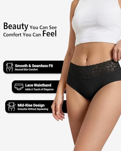 Cevapro Seamless Underwear for Women, Soft Breathable Lace Briefs, Invisible Laser Cut Panties for Women Daily Wear 5 Pack (US, Alpha, Small, Regular, Regular, Black 5) - Thumbnail 4