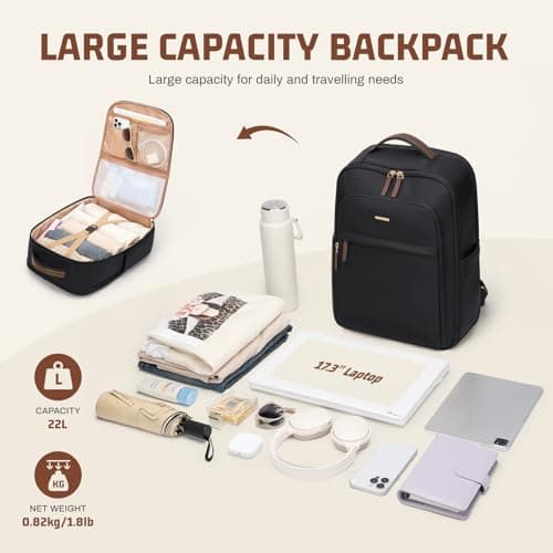 GOLF QUALITY 22L Travel Backpack for Women & Men,Carry On Bag for Airplanes Personal Item Laptop Backpack,17.3 Inch,Black - Thumbnail 3