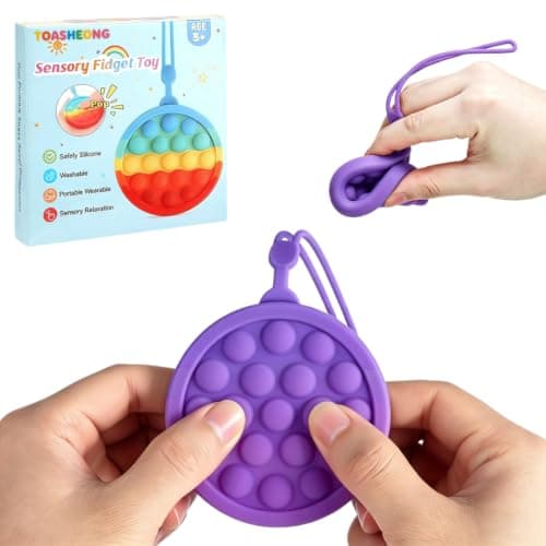 Instant Rebound Fidget Toy with Wrist Strap, No Flip Push Pop Sensory Toy, Continuous Press Bubble Toy for Kids and Adults, Silicone Stress Relief Toy, Keychain Fidget for Travel and School (Purple) - Image 1