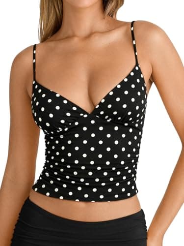 PINKMSTYLE Womens Tank Tops Polka Dot Cami Top V Neck Sleeveless Spaghetti Strap Summer Trendy Slim Fit Tops - Image 1