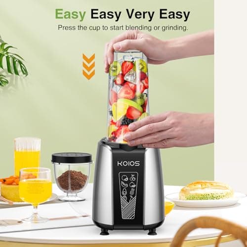 KOIOS Smoothie Blender, Max 1000w Personal Blender for Shakes and Smoothies, 12Pcs Coffee Grinder and Countertop Blenders Combo for Kitchen, Portable Smoothie Blenders with 2x22 oz To-Go Cups, Non-BPA - Thumbnail 3