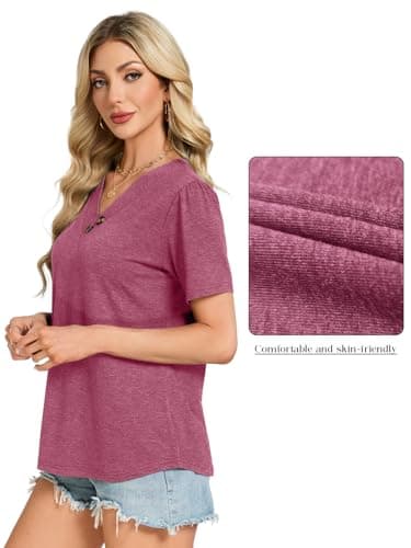 VUTRU Womens Summer Tops and Blouse Cute Short Sleeve Shirts Dressy Business Tunic Loose Fit Work Casual Plus Size Clothes, Dark Purple XL - Thumbnail 5