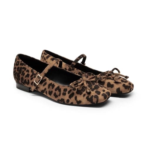 Athlefit Women's Mary Jane Flats Dressy Comfortable Square Toe Slip On Leopard Ballet Flats Shoes for Women Size 9.5 - Thumbnail 4