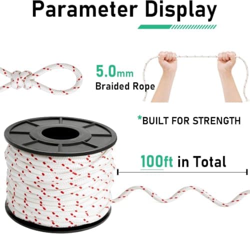 Alrhipvm Pull Cord Rope 100ft x 13/64"(5mm), Recoil Starter Rope Pull String for Small Engine, Pull Rope for Lawn Mower Generator Chainsaw Trimmer Edger Brush Cutter - Thumbnail 4