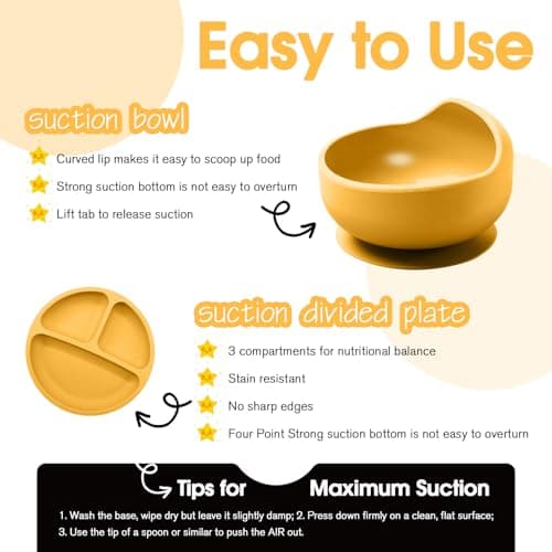 Baby Led Weaning Supplies, 17 Piece BPA-Free Silicone Feeding Set, Eating Essentials Baby Utensils with Suction Plate and Bowl, Pocket Bib, Sippy Cup with Lid, for 6+ Months, Yellow - Thumbnail 5