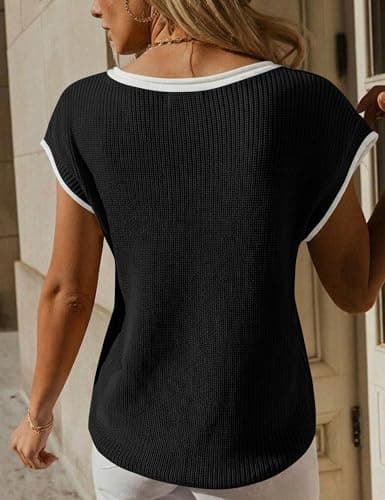 LaGracia Sweater Vest for Women Sleeveless Sweater Tops Summer Tank Tops Crew Neck Cap Sleeve Pullover Sweaters Summer Outfits for Women 2026 Black L - Thumbnail 3